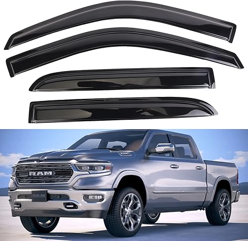 Miniatura 1 de MUCO MCD - Deflector de visera de ventana, 4 piezas para Ram 1500 Crew Cab 2010-2018 Ram 2500 3500 Mega Crew Cab