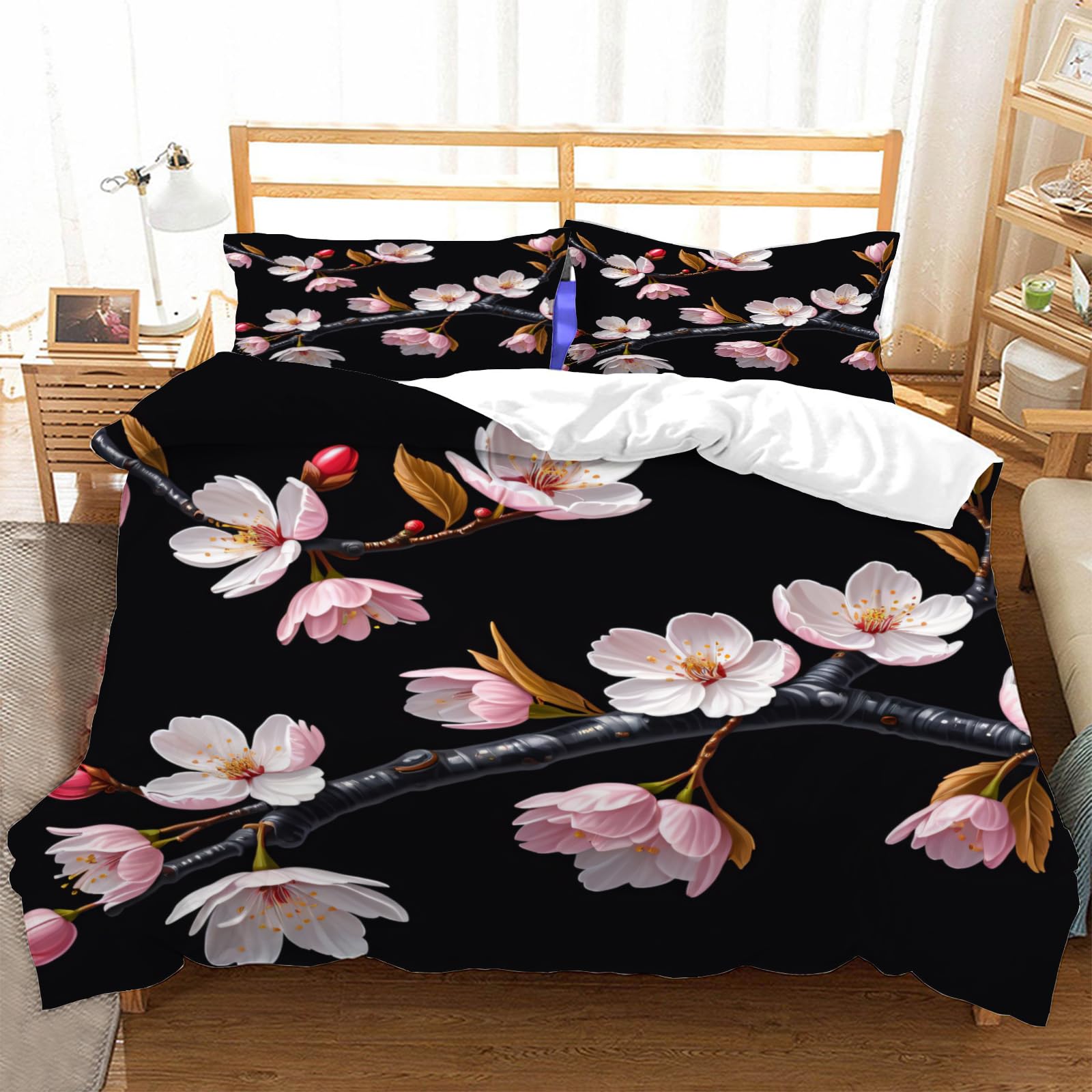 Housse de couette 240x260 cerisier en microfibre douce avec 2 taies d'oreiller
