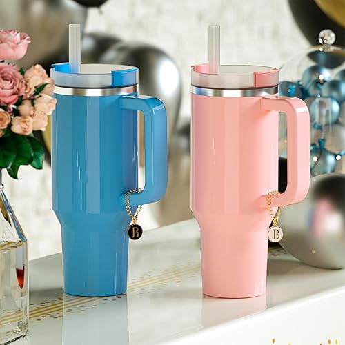 Miniatura 10 de Utuichuo Tapa de popote de 0.394 in para copa Stanley de 30 onzas, 40 onzas, con inicial, con 2 dijes de letras, accesorios para dije de