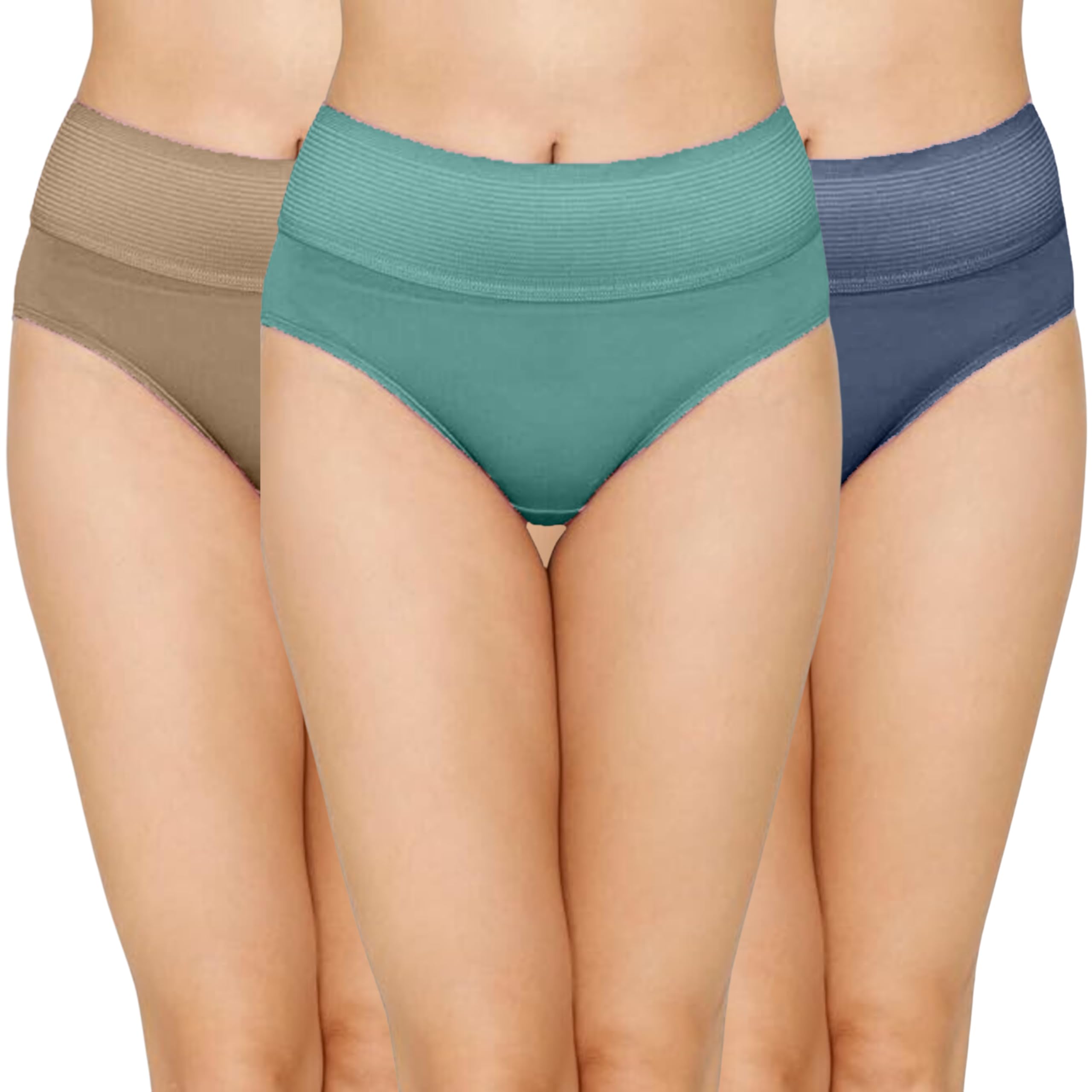 Womens 100% Pure Soft Cotton Sinker Tummy Control/Tummy Tucker Hipsters Panties with Soft High Waist Elastic Band -Pack of 3 Multicolor-picture-33