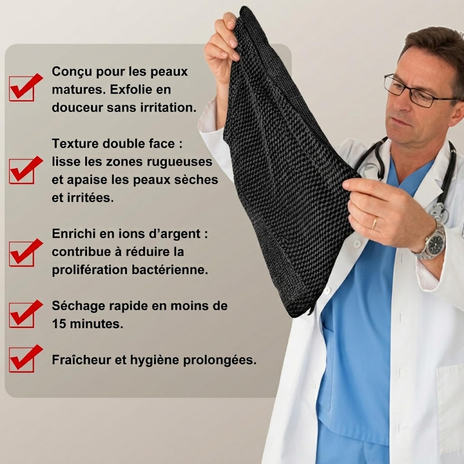 Serviette de Douche Exfoliante Ecovia en Fibres de Bambou et Charbon Actif – Exfoliation Douce, Séchage Rapide, Usage Quotidien(Profond-Noir*1pcs)
