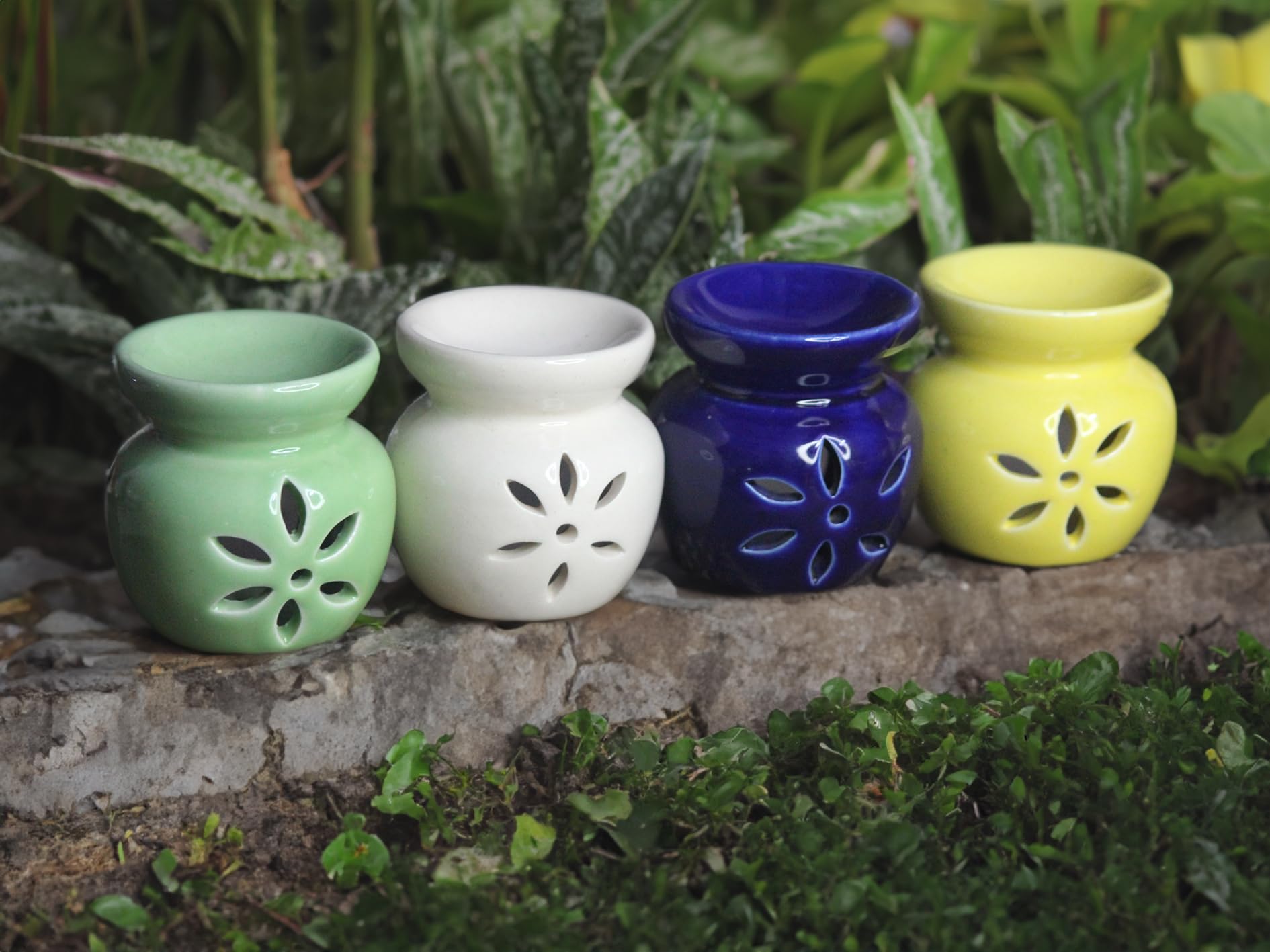 Brahmz Ceramic Candle Diffuser, Aroma Diffuser, 3 inch Scented Oil Burner Set of 4 Pieces for Home Decor and Gifting Purpose