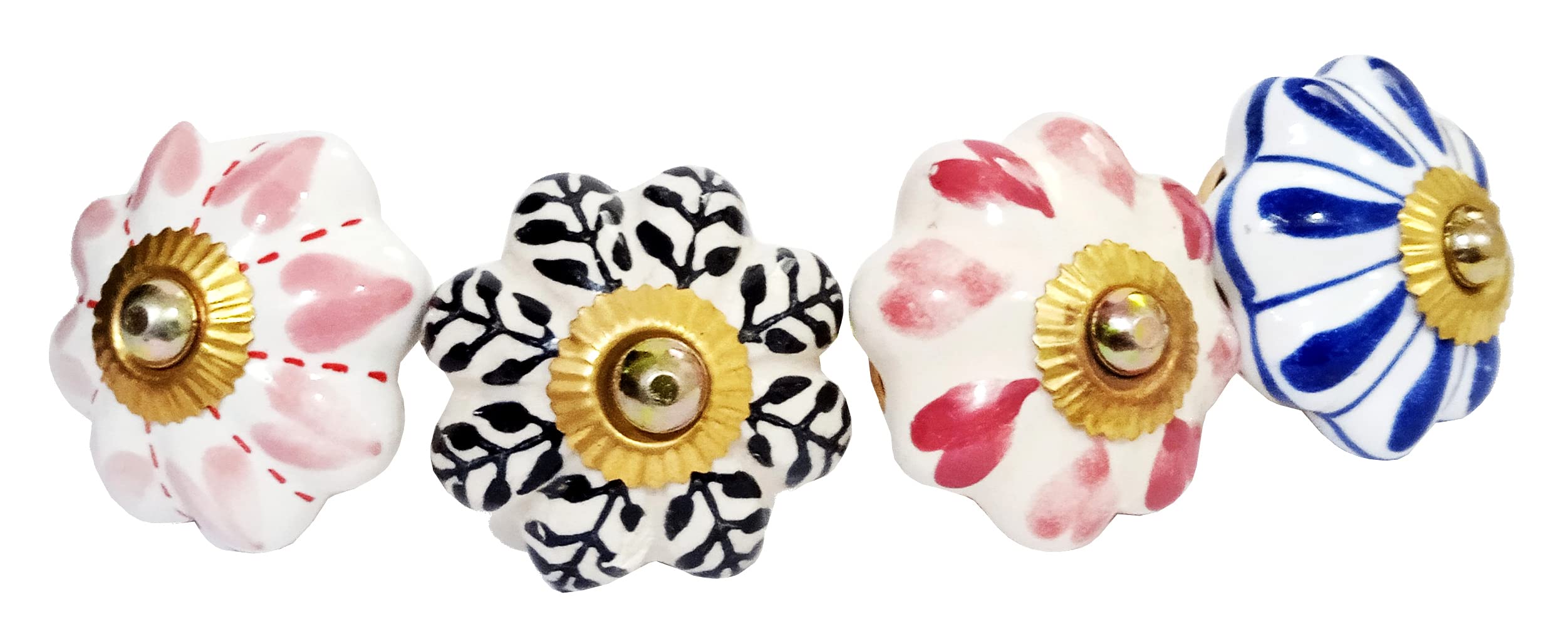 Purpledip Ceramic Knobs Set of 4: Door Drawer Cupboard Pull Handles, Multicolor (12403), Small