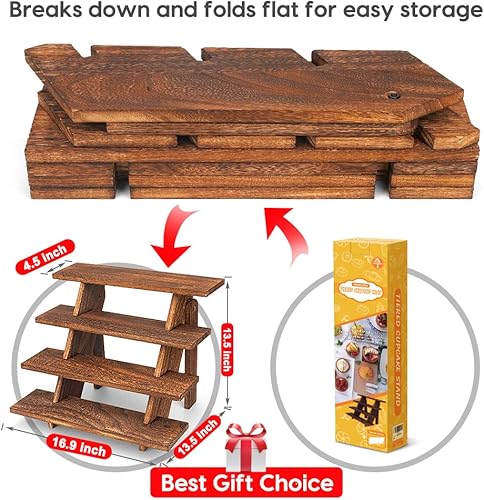 Miniatura 5 de Manspdier Soporte de exhibición de madera para cupcakes de madera, sin herramientas, elevadores rústicos para exhibición, ideal para manualidades