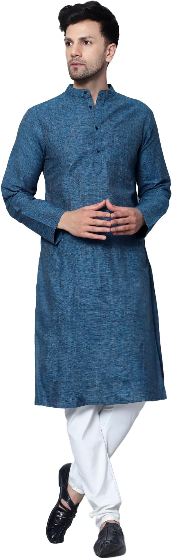 LATEST CHIKANMen's Cotton Regular Textured Long Kurta Full Sleeves - Casual Ethnic Wear�