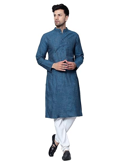 Men's Cotton Regular Textured Long Kurta Full Sleeves - Casual Ethnic Wear