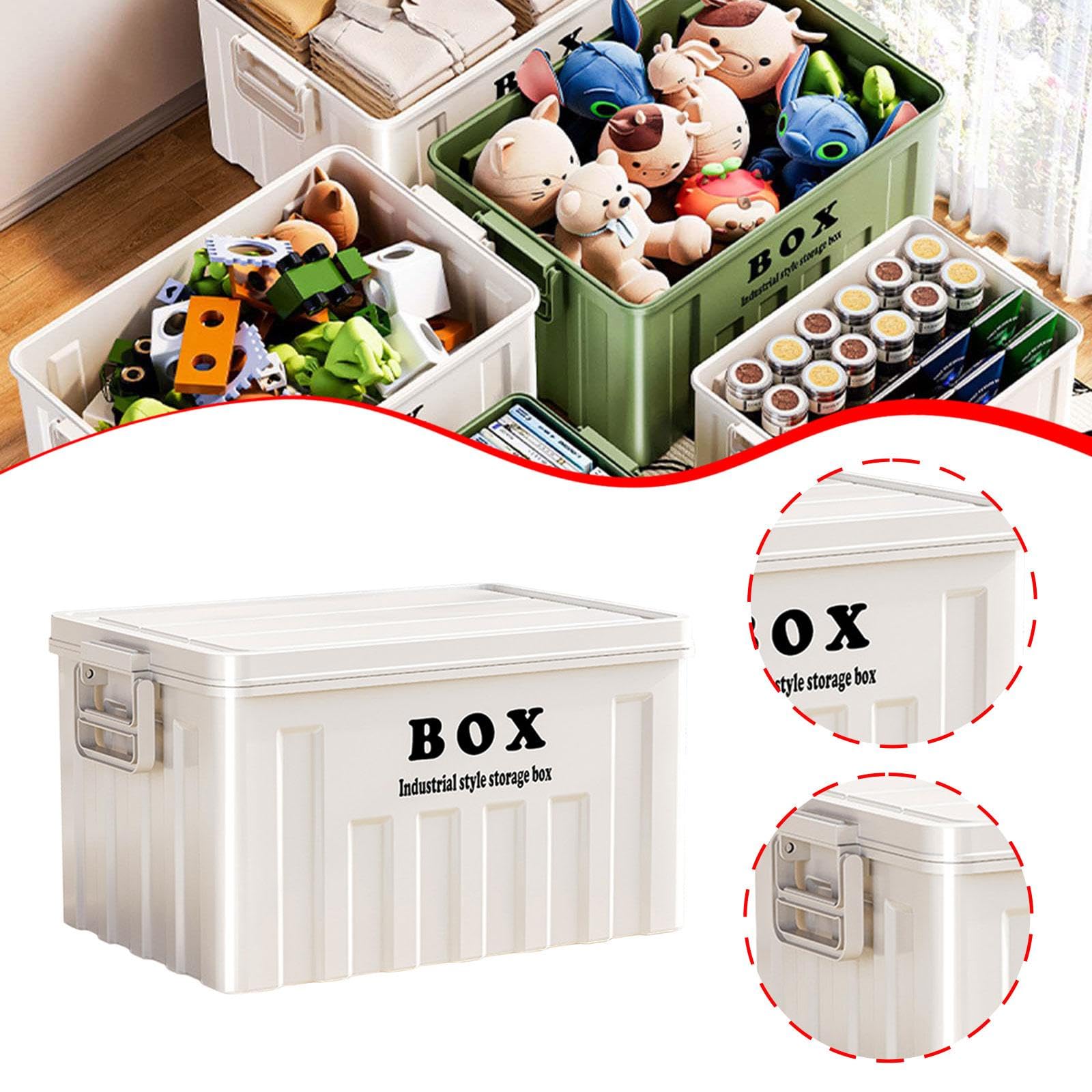 LOVIVER Grande Boîte de Rangement avec Couvercle, Caisse de Stockage Empilable, Bac Plastique avec Poignées, Container de Stockage Multifonction pour Vêtements, Jouets et Extérieur
