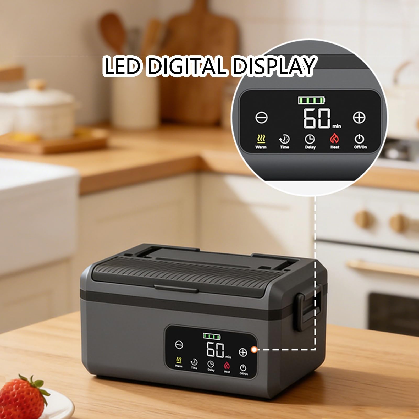 Fiambrera Eléctrica con Pantalla Digital Inteligente | Gran Capacidad y Fácil de Limpiar,Acero Inoxidable 304,ideal for la Oficina,el Coche y el Aire Libre(White,1500L)