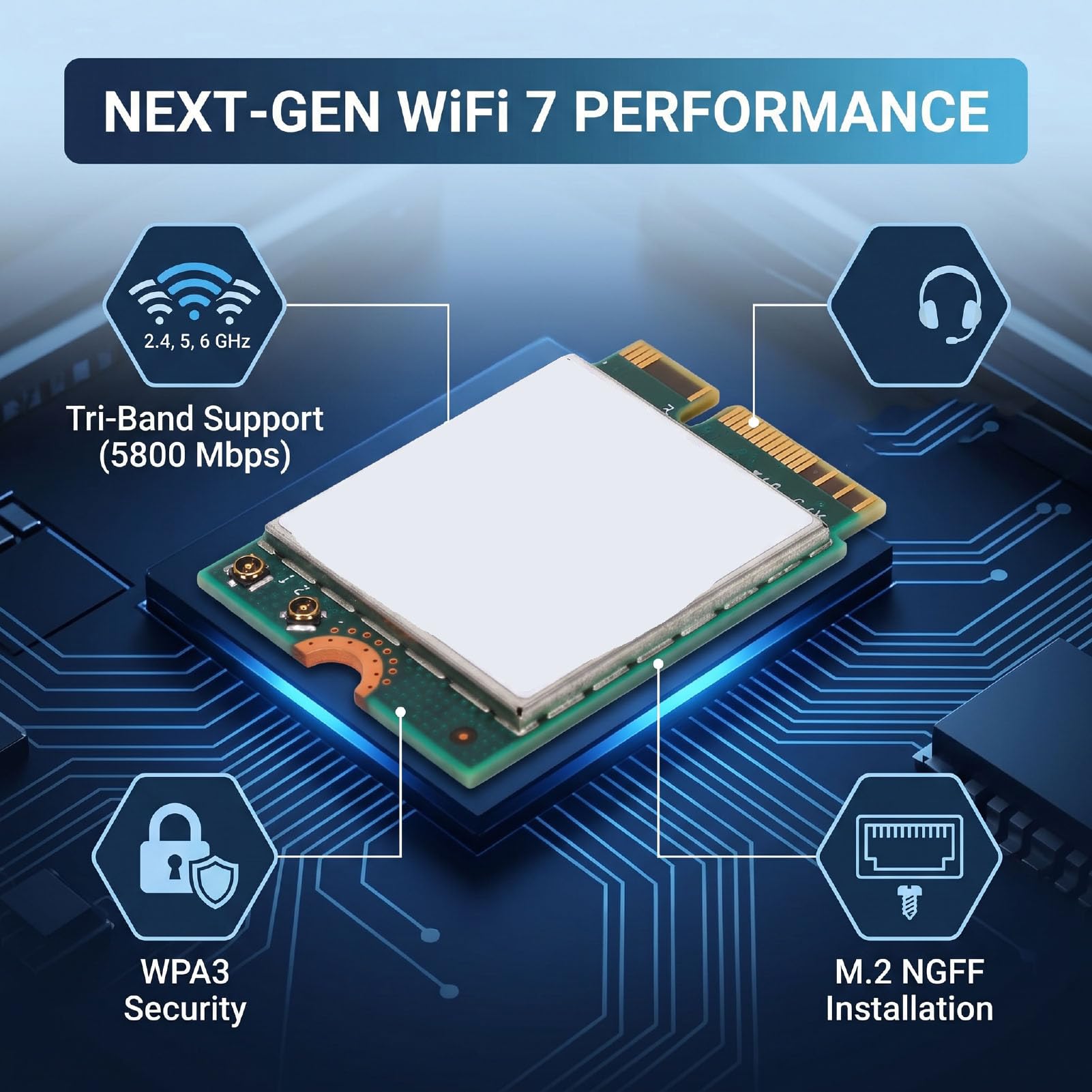 Sxhlseller Carte Réseau WiFi 7 M.2, Tri-Bande 8774 Mbps, BT 5.4, M.2 2230