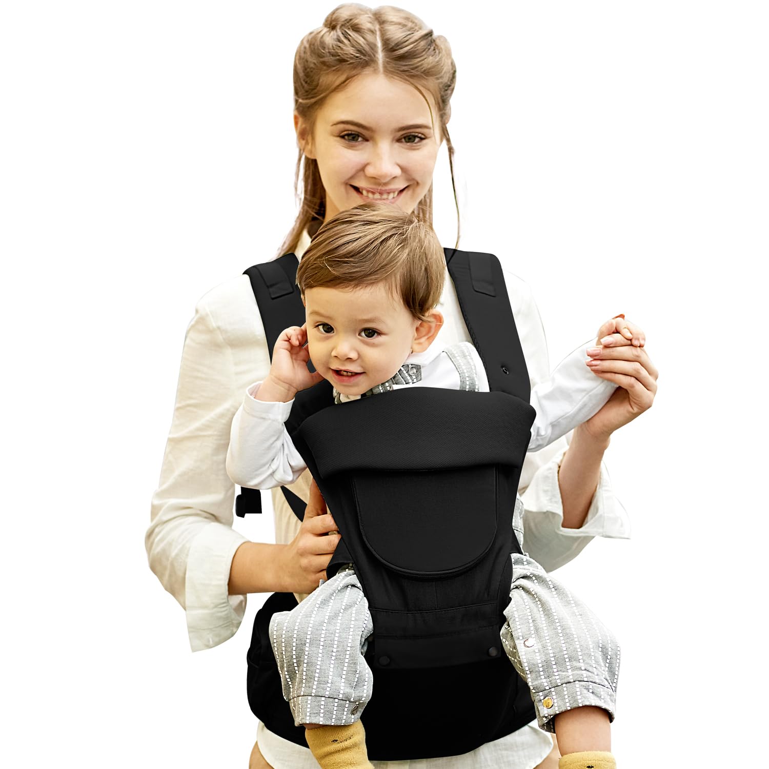 Baby Carrier Newborn to Toddler,Baby Carrier with Hip Seat,Ergonomic, Safety-Certified Baby Hip Carrier with Foldable Neck Support Pod,12 in 1 Baby