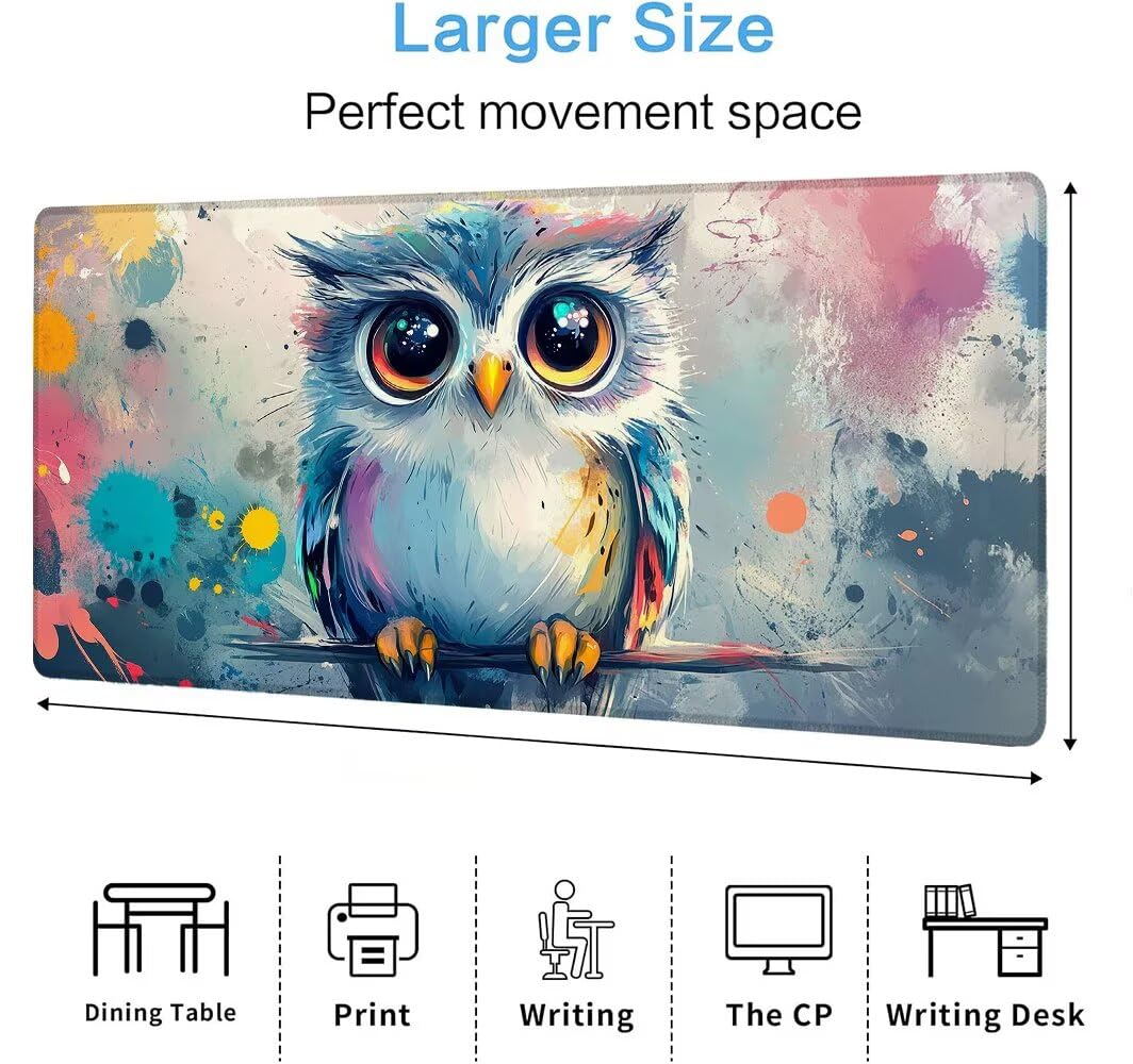 Alfombrilla Ratón XXL 1600x800x3 mm Mouse Pad Grande Gaming Búho Alfombrilla Escritorio,con Base de Goma Tapete Escritorio con Bordes Cosidos, Impermeable Antideslizante Ordenador Desk Mat zj-297