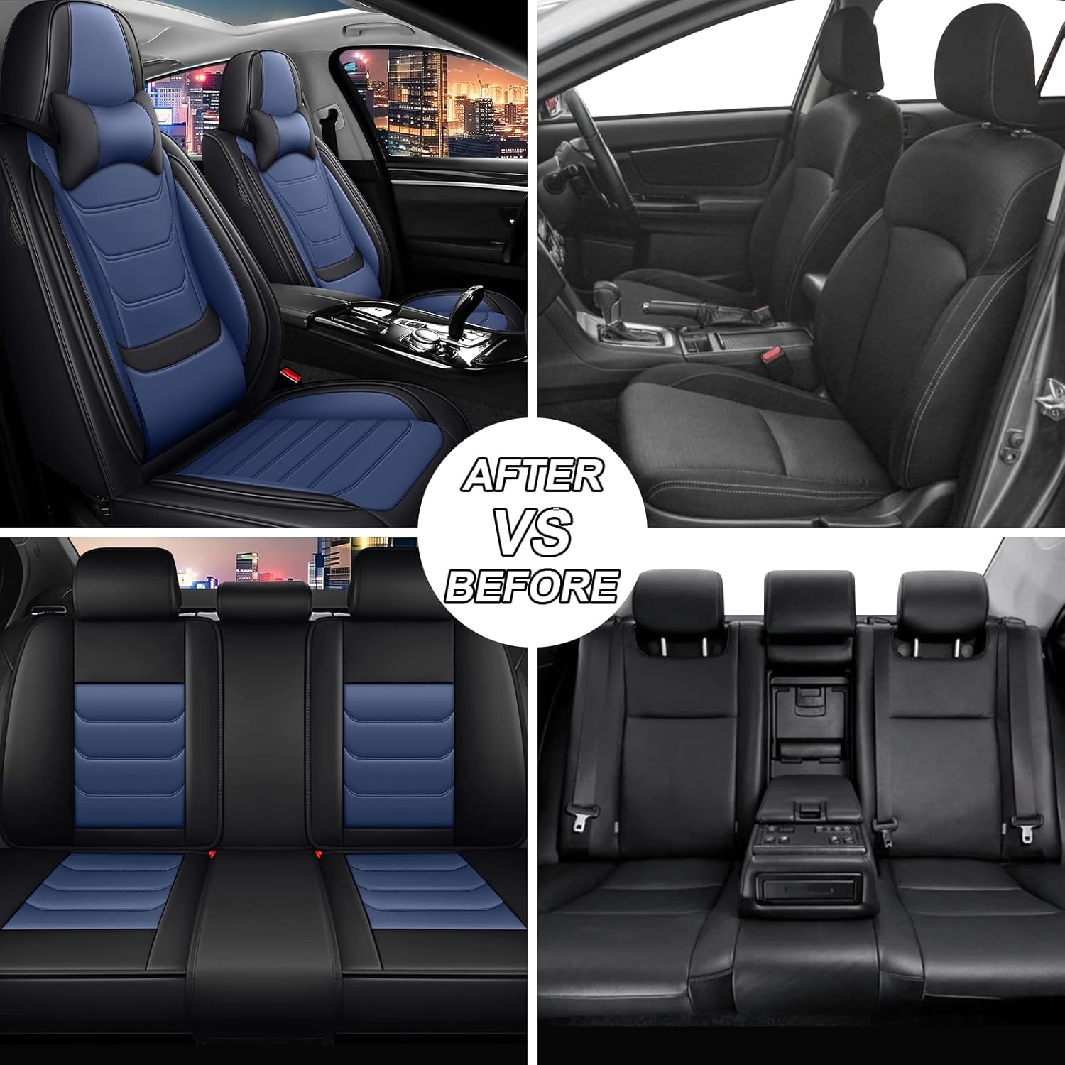 Car Seat Cover Full Set for Buick Encore Seat Covers 2013-2022, Nappa Leather Waterproof Seat Covers for Cars, Airbag Compatible, Universal Automotive Seat Covers (Luxury 5 Seats/Black Blue)