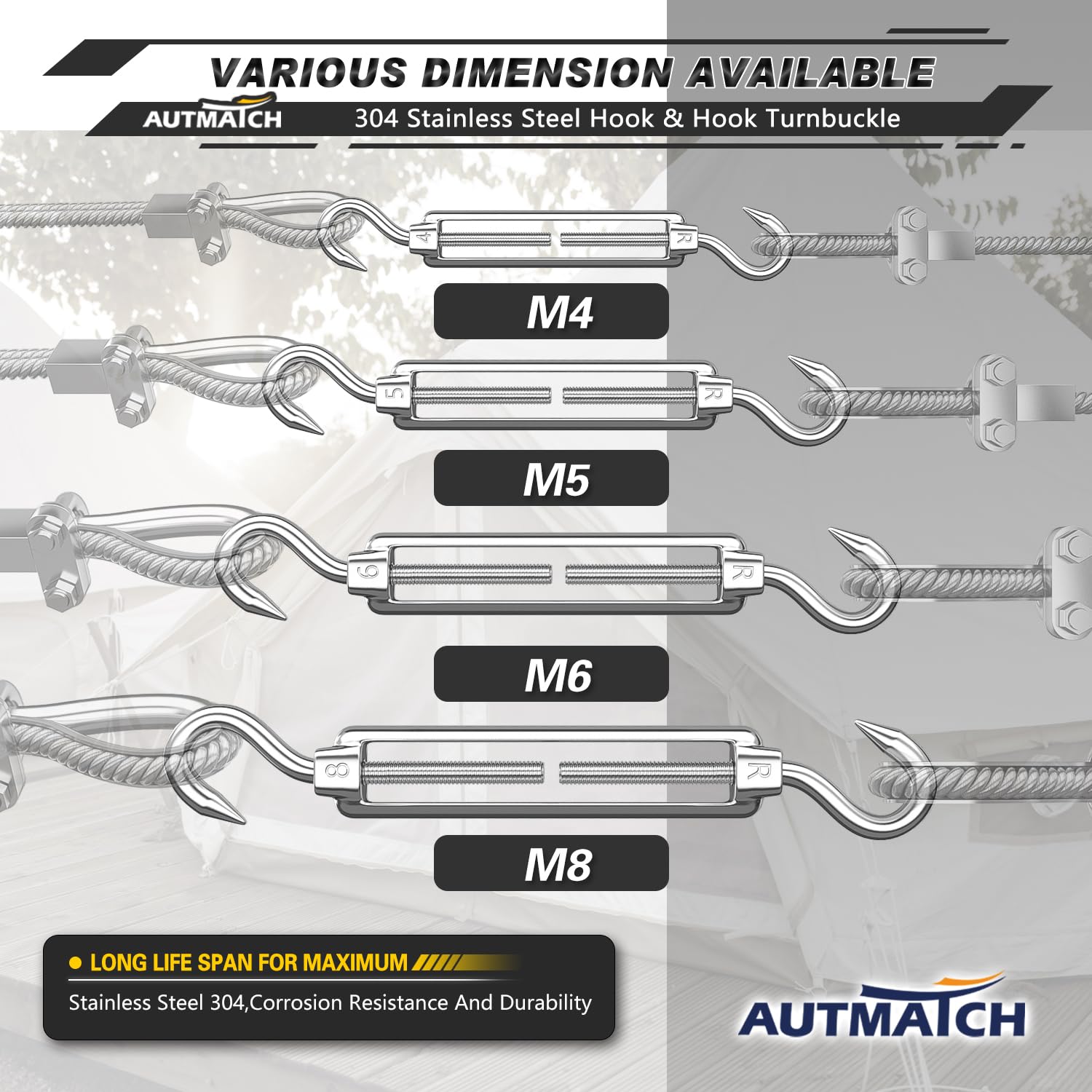 Turnbuckle Hooks 16-Pack 304 Stainless Steel Turnbuckles - M4/M5 - View #7