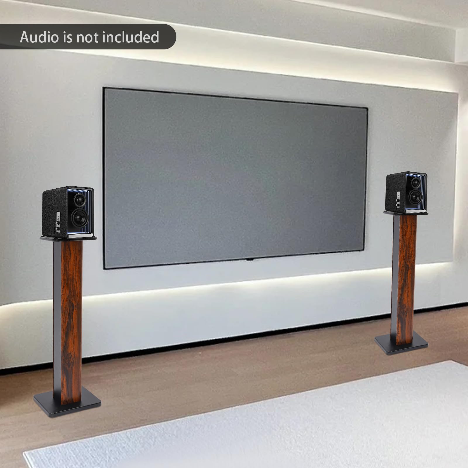 PROYONGOO 34 Inch Speaker Stands Pair Universal Floor Speaker Stand Wood Column Large Base with 4 Cable Ties for Home Studio Music Hall Exhibition Game Room