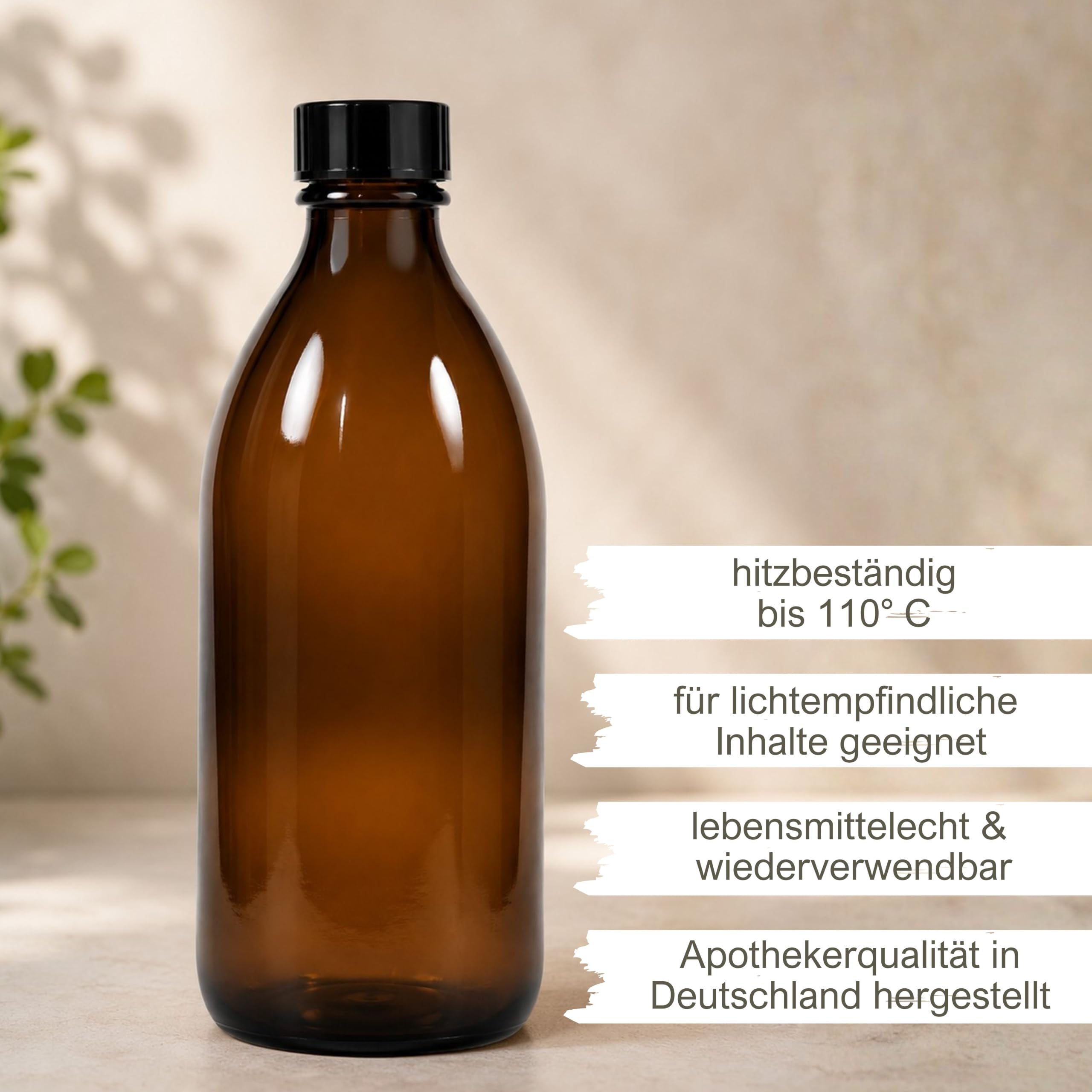 mikken - 6 flaconi medici marroni da 200 ml, per farmacia, da laboratorio, made in Germany e senza BPA, con imbuto, vetro, 6 pezzi