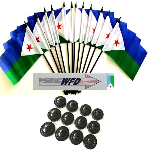 Miniatura 34 de Una docena de banderas y bases de escritorio Nauru, 12 banderas de poliéster en miniatura para oficina y pequeñas con 12 soportes negros Banderas