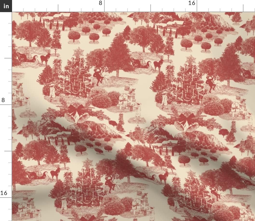 Spoonflower Fabric - Christmas Winter Toile Deep Red Cream Xmas Holiday Printed on Petal Signature Cotton Fabric by The Yard - Sewing Quilting Apparel Crafts Decor