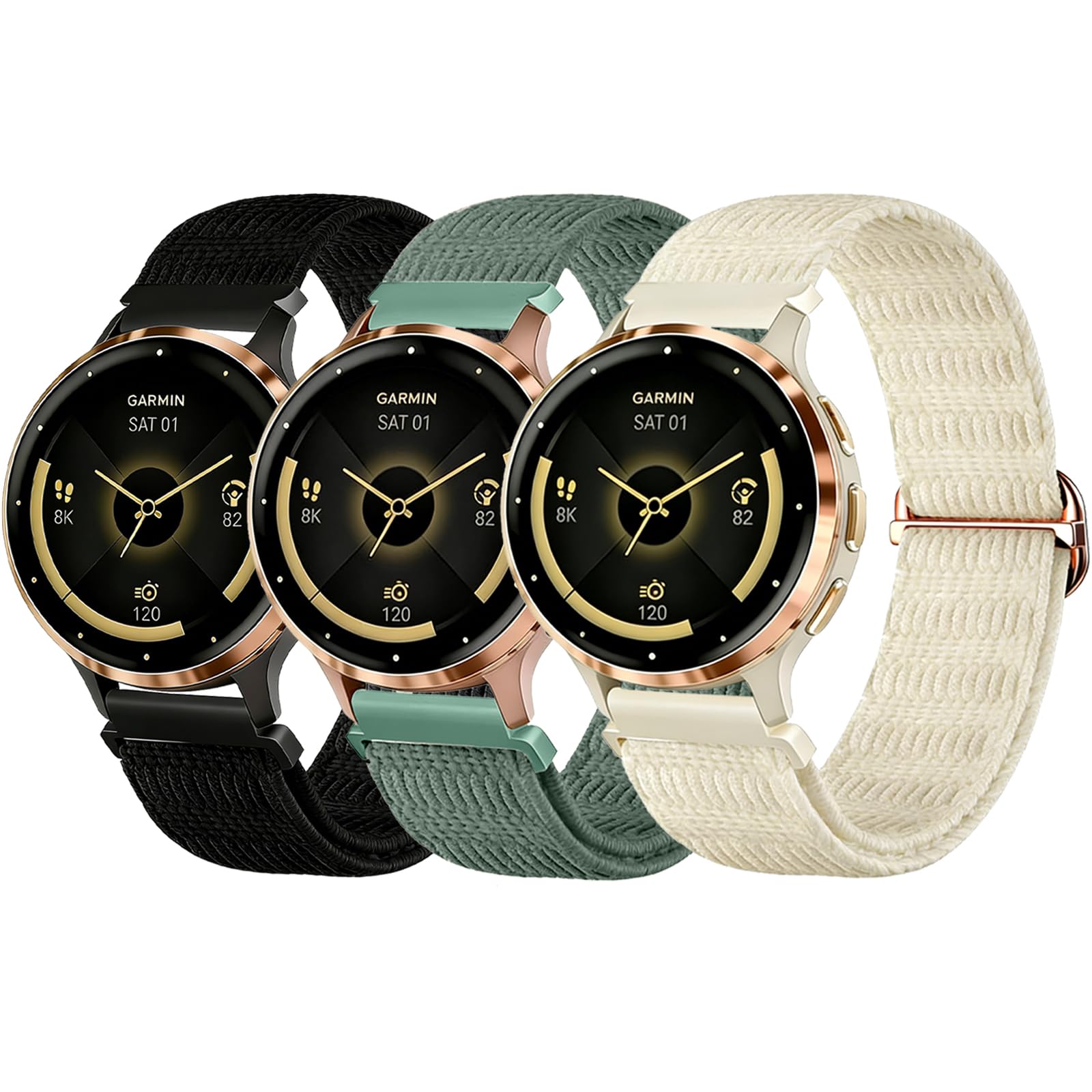 ZXgomg 18mm 3 pack nylon watch strap for Garmin Venu 3s/Venu 2s/Vivoactive 4s/Vivomove 3s/Garmin Forerunner 255s/Garmin Forerunner 255s Music/Garmin Forerunner 265s,nylon watch strap for ladies