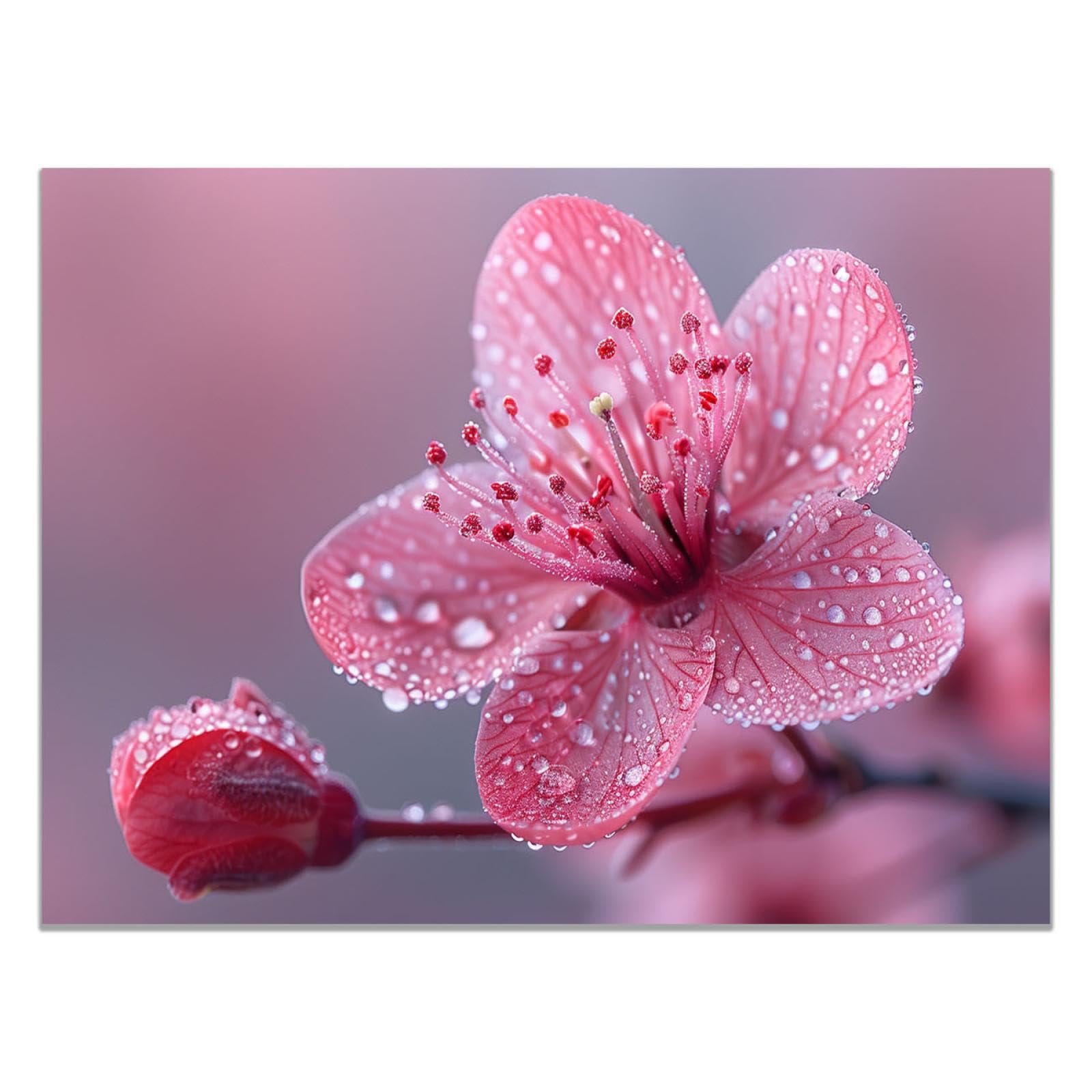 JosuE Bild Blumen Rosa Blumen Bilder Aesthetic Leinwand,Rosa Modern Kunstdruck Wanddeko Wandbilder Wohnzimmer-80x115cm Ungerahmt