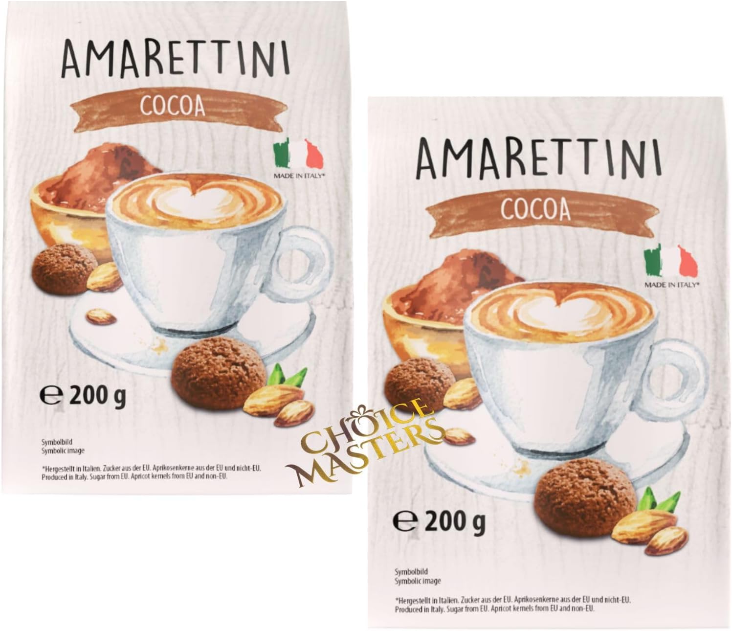 2 Pack Amaretti Biscuit Gift | Traditional Crunchy Amarettini Cocoa Biscuits | Classic Authentic Italian | Cacao 2 X 200 g