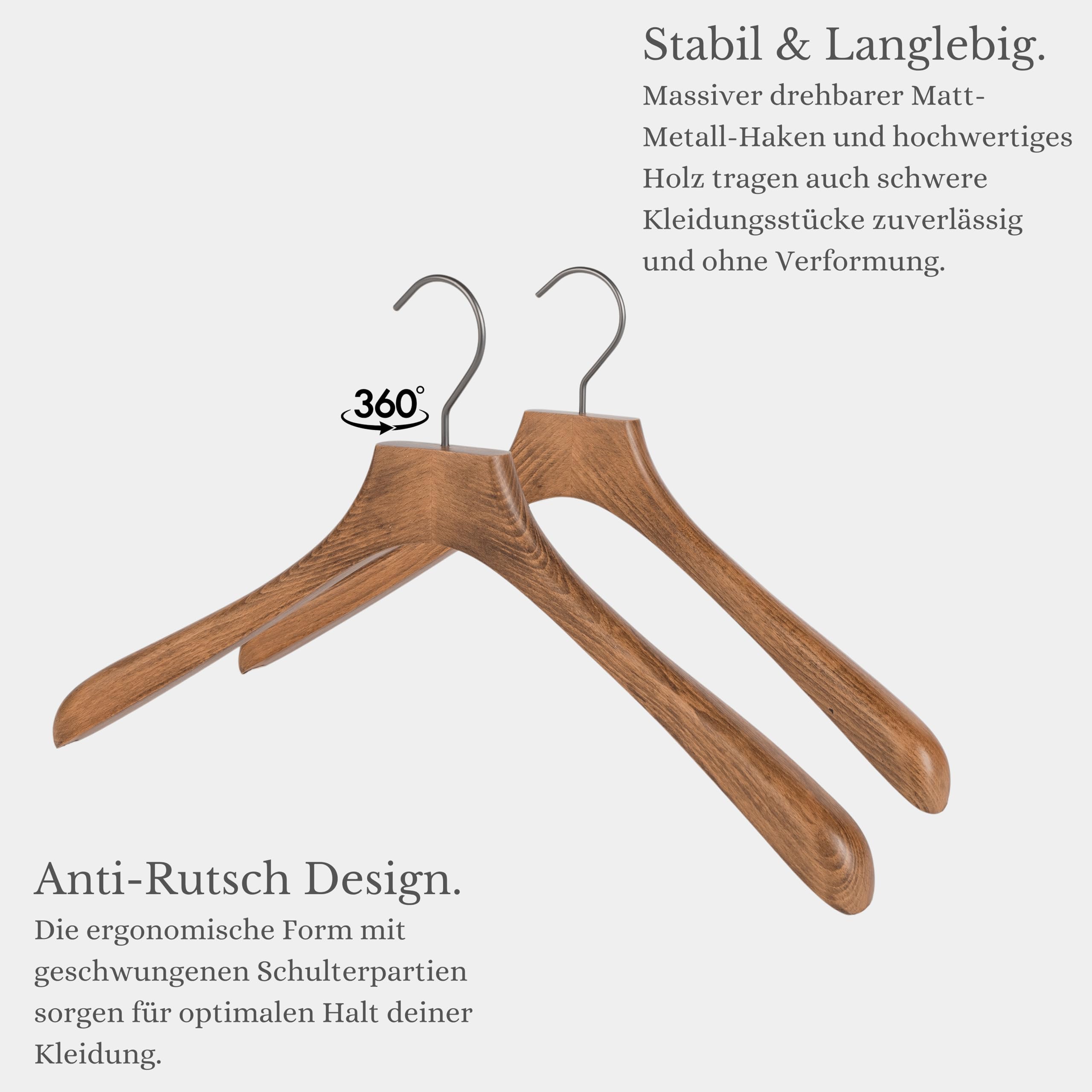 Hang & Haute 4er-Set Premium Holzkleiderbügel, Breit aus hochwertiger Buche, 44cm Standardgröße, Vintage-Design, Anti-Rutsch, Drehbarer Haken 360°, Ideal für Jacken, Mäntel, Anzüge, Hemden, Shirts