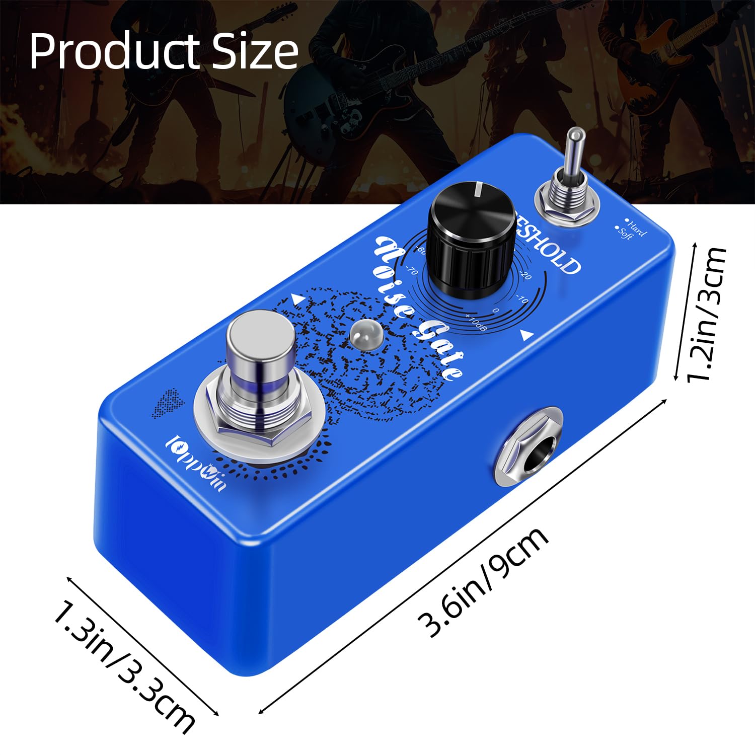Guitar Noise Gate Pedale, Dual Mode Noise Reduction Guitar Effects Pedal - Hard/Soft Settings, Metal Shell, True Bypass, Ultra-Compact