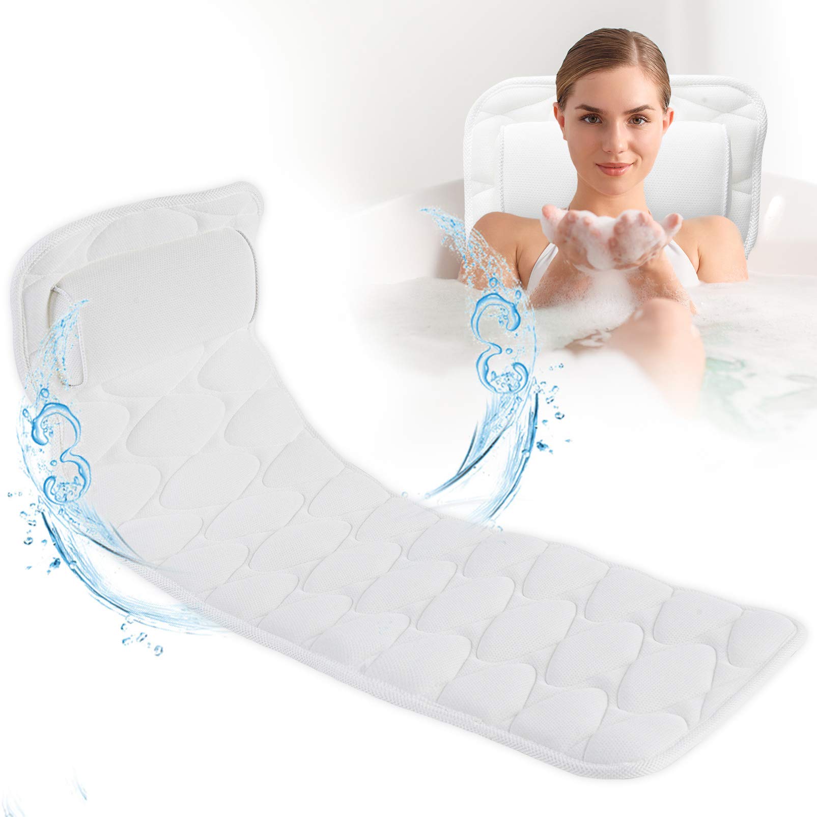 PRETTY SEE Bath Pillows for Back Head Rest - Premium 4D Mesh Bath Cushion for Head Luxury Spa Pillow Waterproof with 10 Non-Slip Suction for All Bathtub and Home Spa