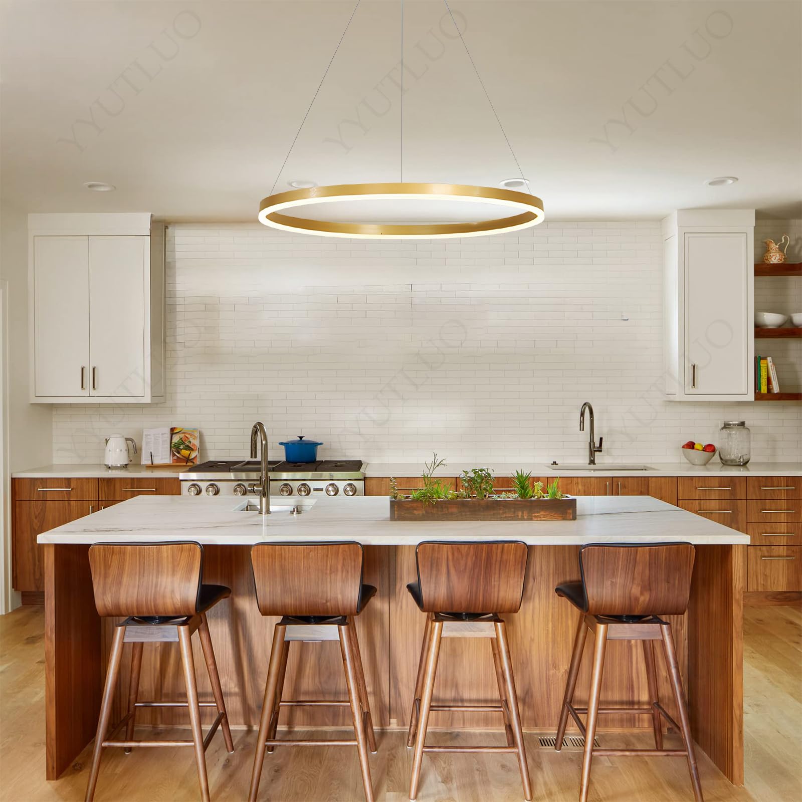Lámpara colgante LED Moderna regulable con función de Memoria, diseño de anillo Negro de altura Ajustable para Sala de estar, comedor, dormitorio, cocina, iluminación Interior (40
