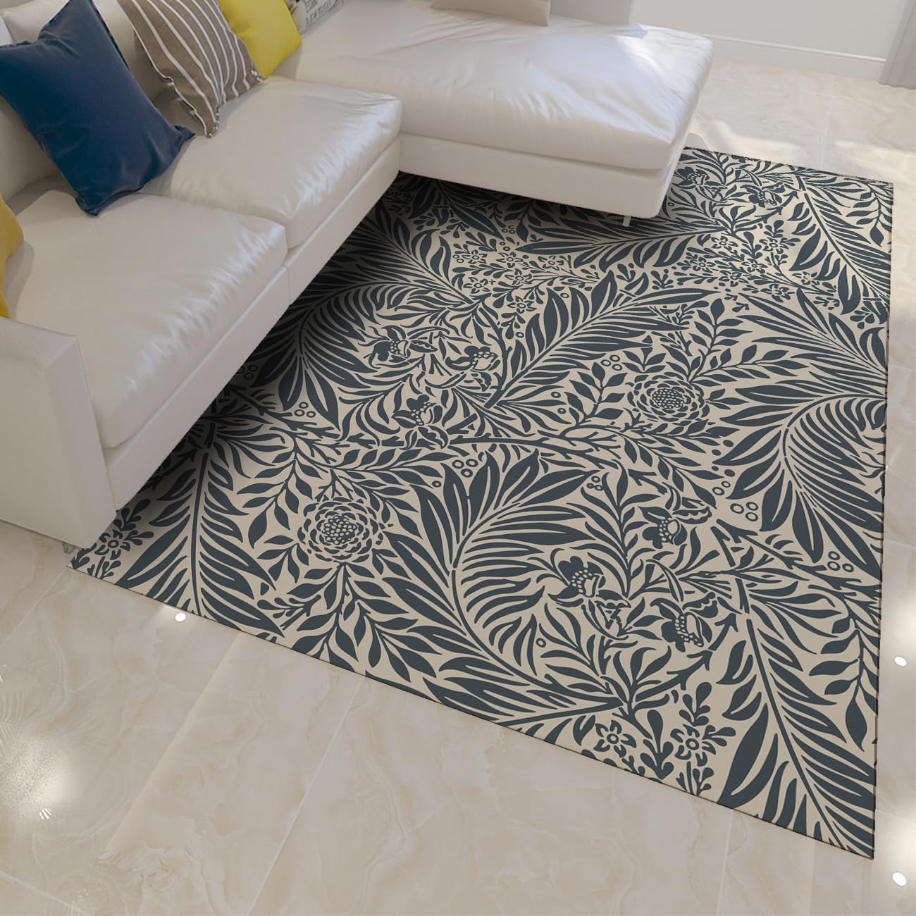Tapis lavable antidérapant grand format floral vintage