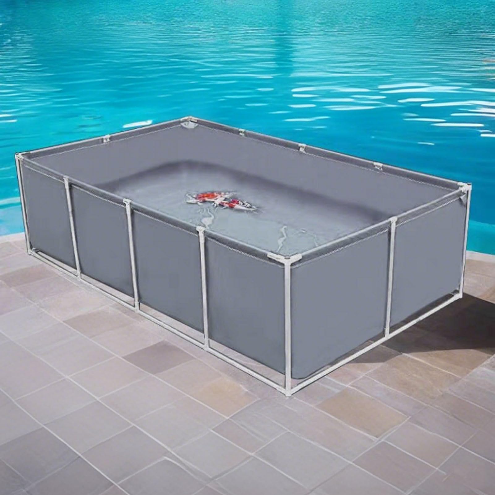 Acquario Piscina Laghetto,Vasca per L'allevamento di Koi E Pesci Rossi da Cortile Tela in PVC con Telaio in Acciaio,Facilmente Assemblabile,per l'allevamento di Koi,acquari e stagni