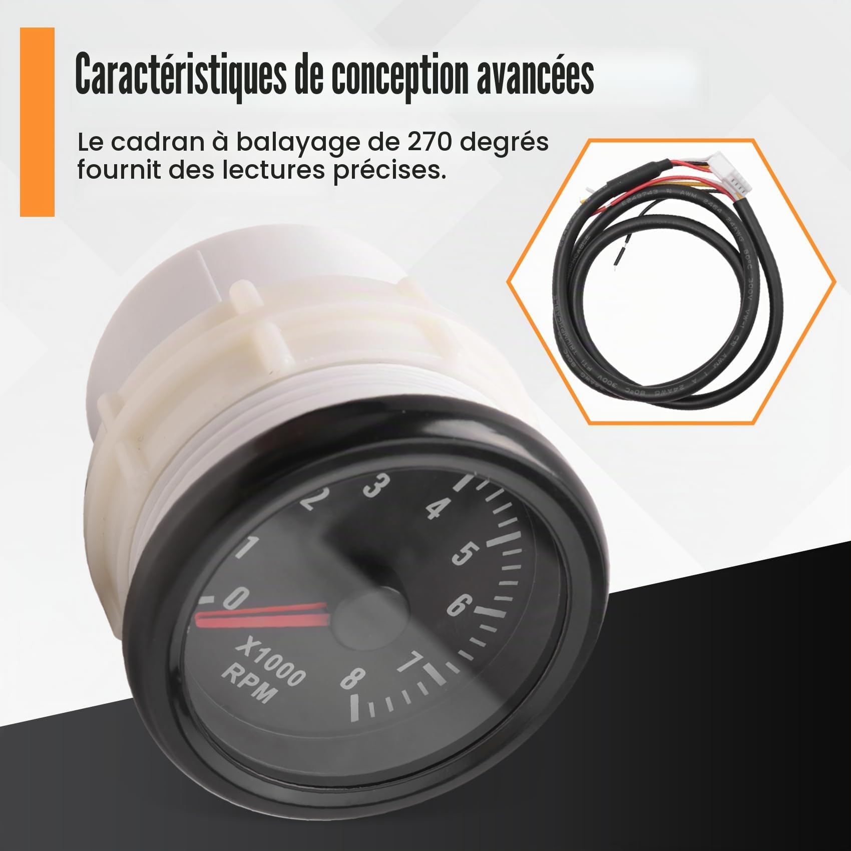 52MM Tachymètre Électrique 0-8000 RPM 2 Compteur de Tours/Minute pour Moteur à Essence 2 3 4 5 6 8 Cylindres Voiture Bateau Yacht