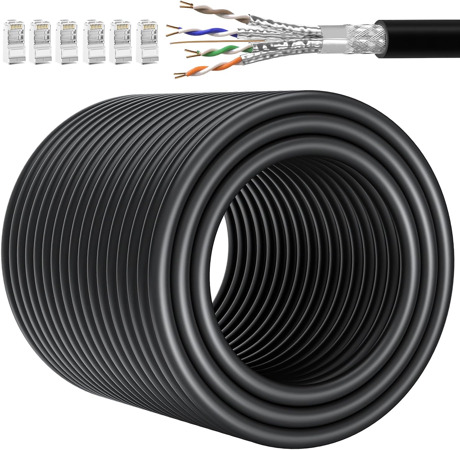 Cat 7 Shielded Ethernet Cable 200FT, High Speed Ethernet Cable Outdoor, 23AWG Heavy-Duty SFTP Shielded Anti-Jamming Internet Cable Waterproof Direct Burial, RJ45 LAN Cable for Gaming, Modem, Router