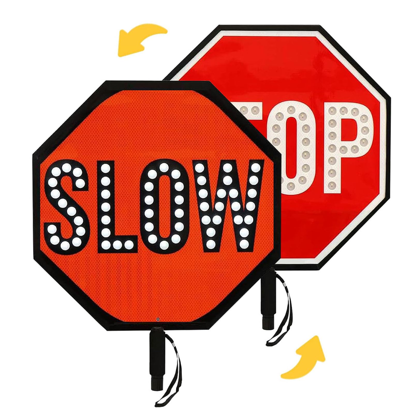Dwustronny znak „Stop Slow” z uchwytem, Dwustronny, ręczny znak stop LED z uchwytem z pianki i opcją Stop Slow, 18 cali(Stop/Slow)
