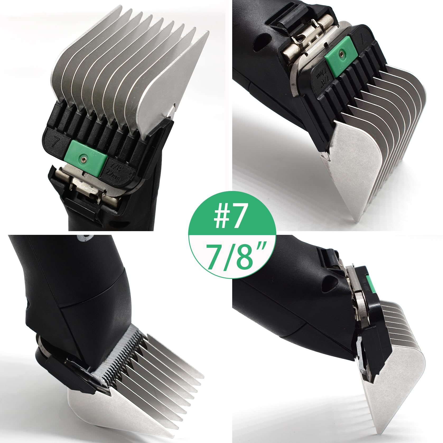 Lot de 4 peignes de protection en acier inoxydable pour toiletteurs d'animaux de style A5, 1,6 cm, 1,9 cm, 2,2 cm, 2,5 cm, compatibles avec les tondeuses Wahl KM Series Andis AG BG Oster A5 A6