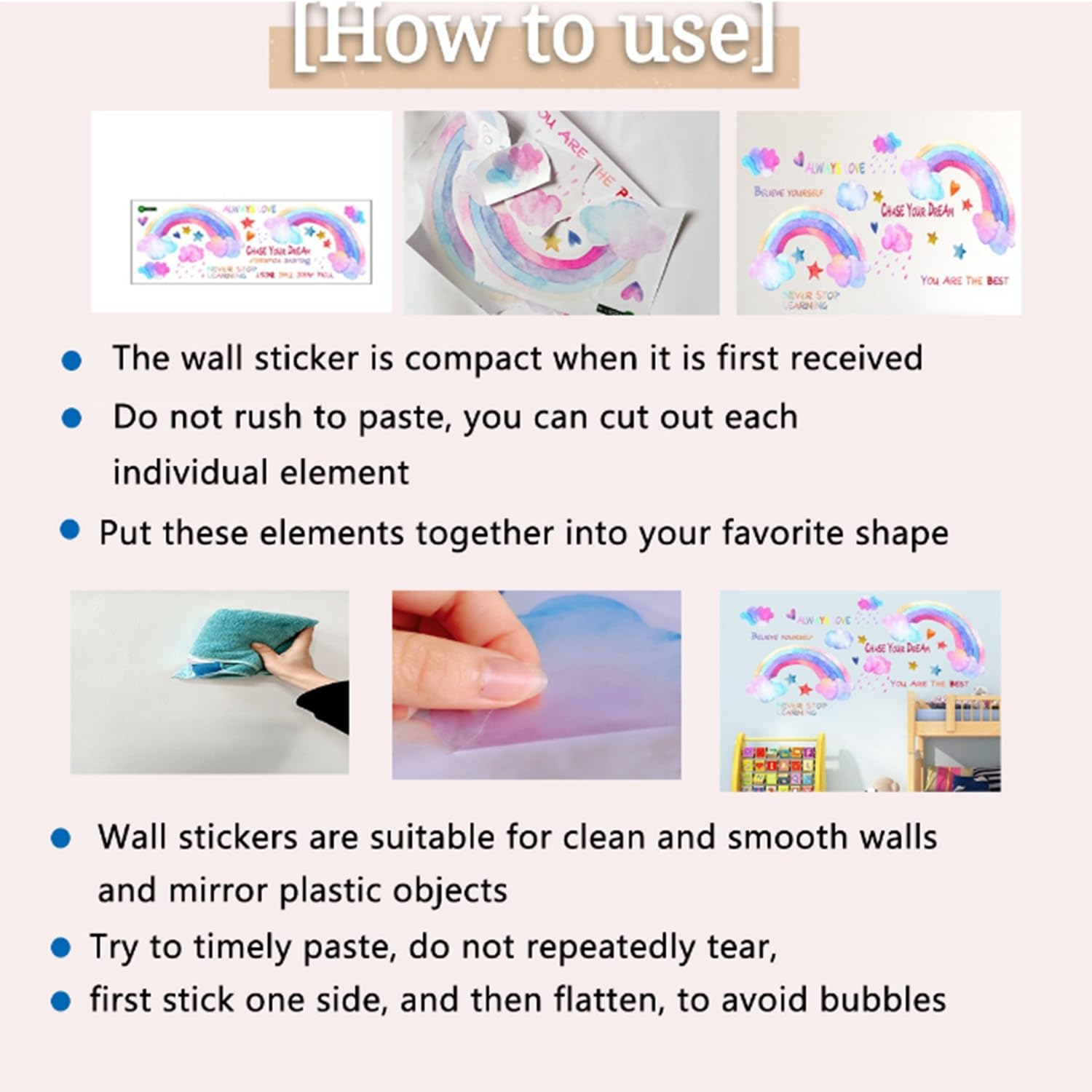 Pegatinas de Pared Arcoíris, Calcomanías de Vinilo para Pared Decorativas Dormitorio Infantiles, Arcoíris Pegatina Luminosas para Niños, Pegatinas de Pared que Brillan en la Oscuridad