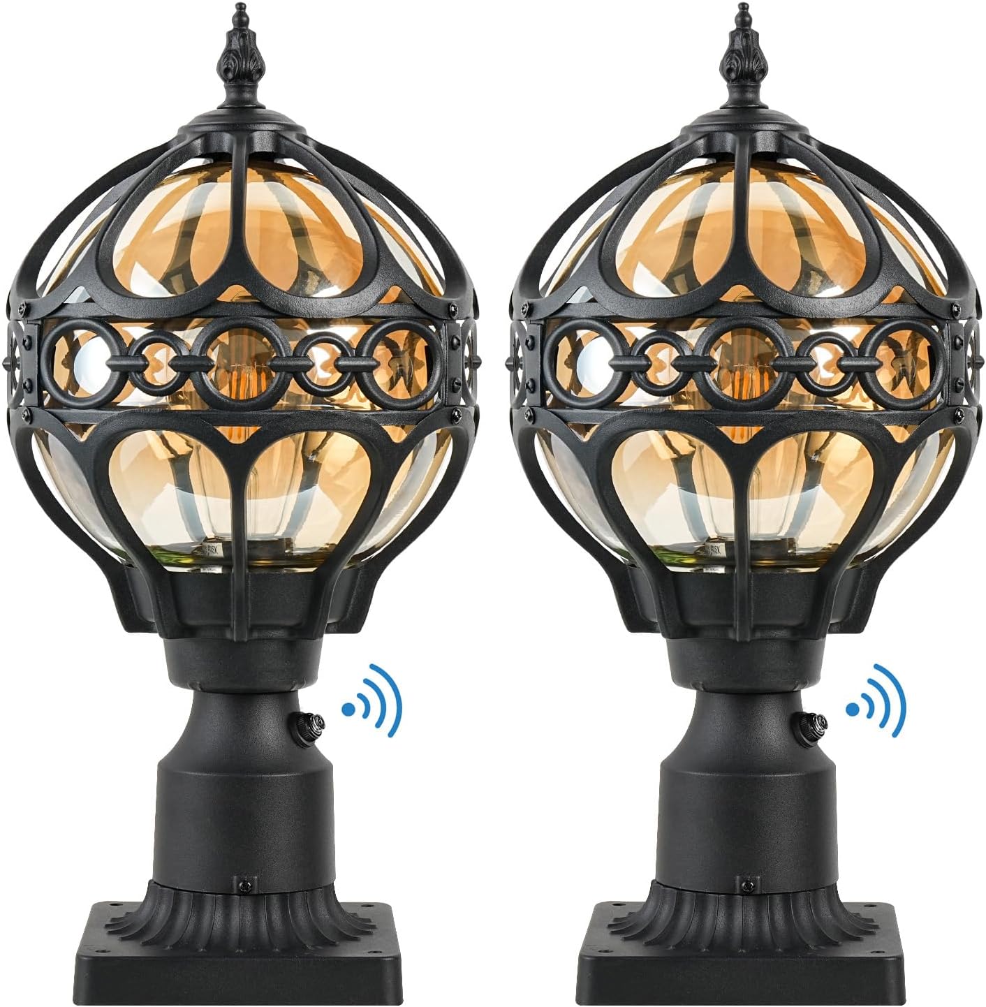 Outdoor Post Light Fixtures for Driveway Yard Lawn Patio Garden, Black Waterproof Exterior Pier Mount Post Light Outside Aluminum Post Lamp Light Black dusk to dawn 15.1"(H)-2 Pack