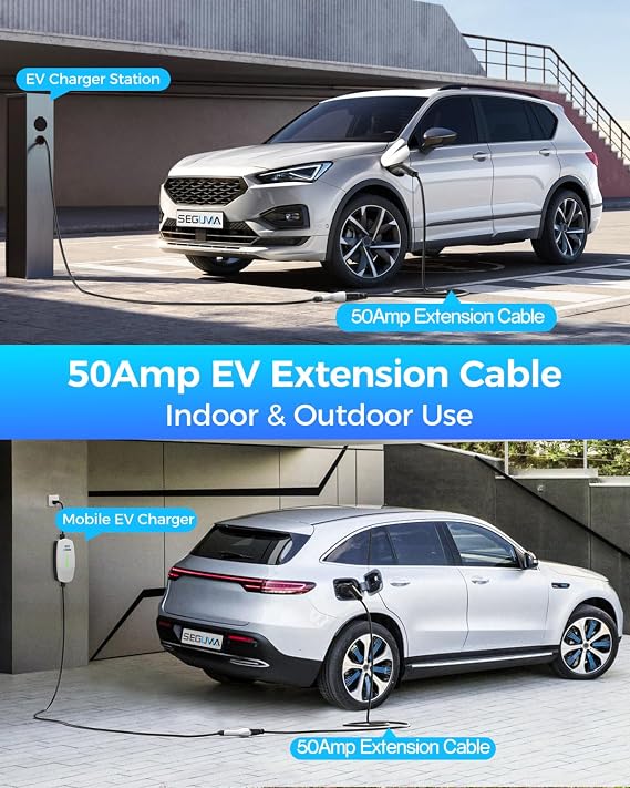 40FT 50A J1772 EV Charger Extension Cable, J1772 Extension Cable Compatible with 110V-240V Level 1/ Level 2 EV Charger Stations, IP66 Waterproof EV Extension Cord with Carrying Bag,for J1772 EVs/PHEVs