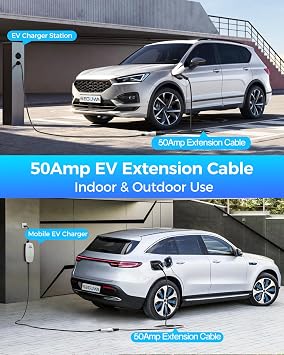 40FT 50A J1772 EV Charger Extension Cable, J1772 Extension Cable Compatible with 110V-240V Level 1/ Level 2 EV Charger Stations, IP66 Waterproof EV Extension Cord with Carrying Bag,for J1772 EVs/PHEVs