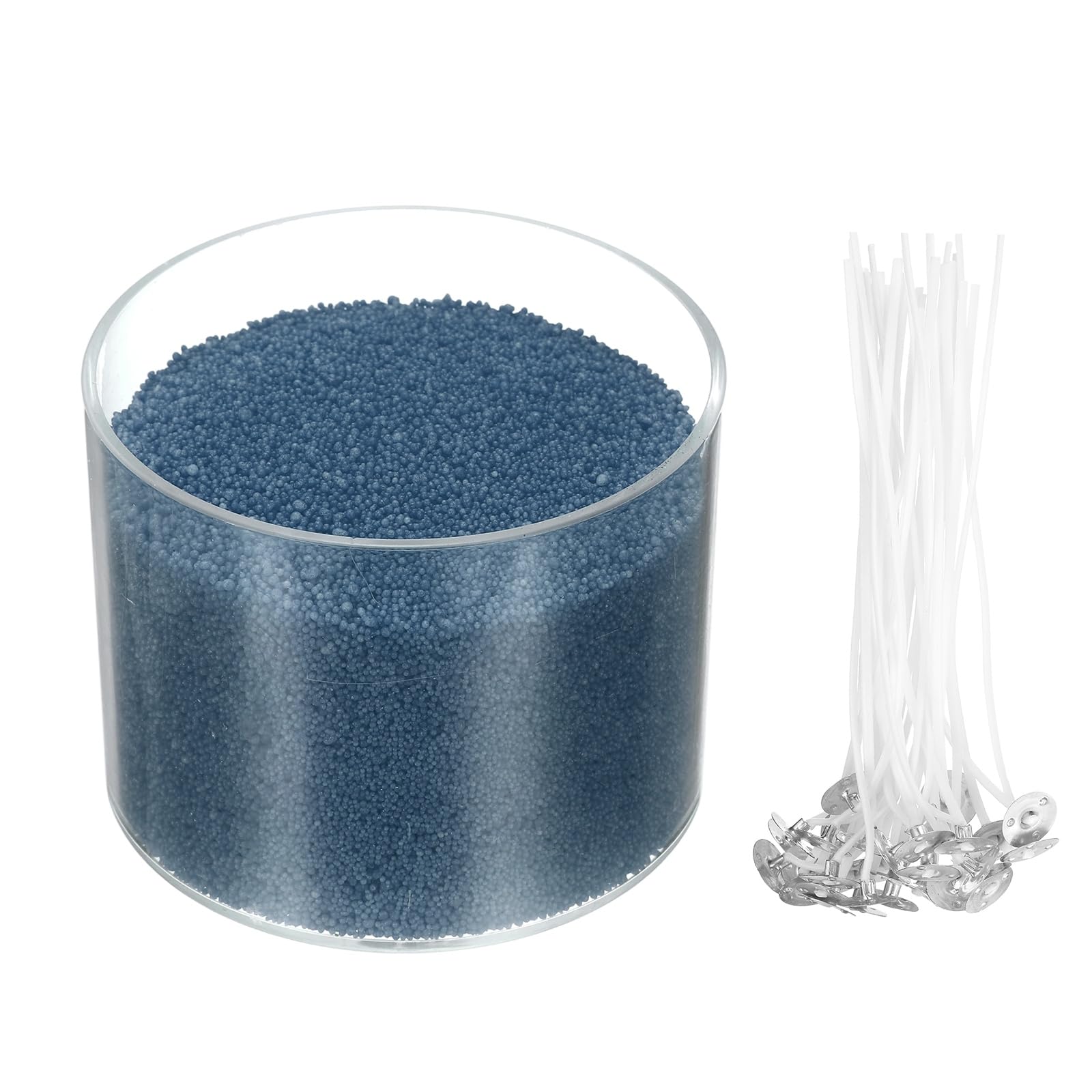 sourcing map Pearled Sand Candles with 20 Pcs Wicks 7Oz / 200g Candle Beads Refillable Powder Sand Wax Making Kit for Thanksgiving Christmas Wedding Party DIY Home Crafts, Sea Blue