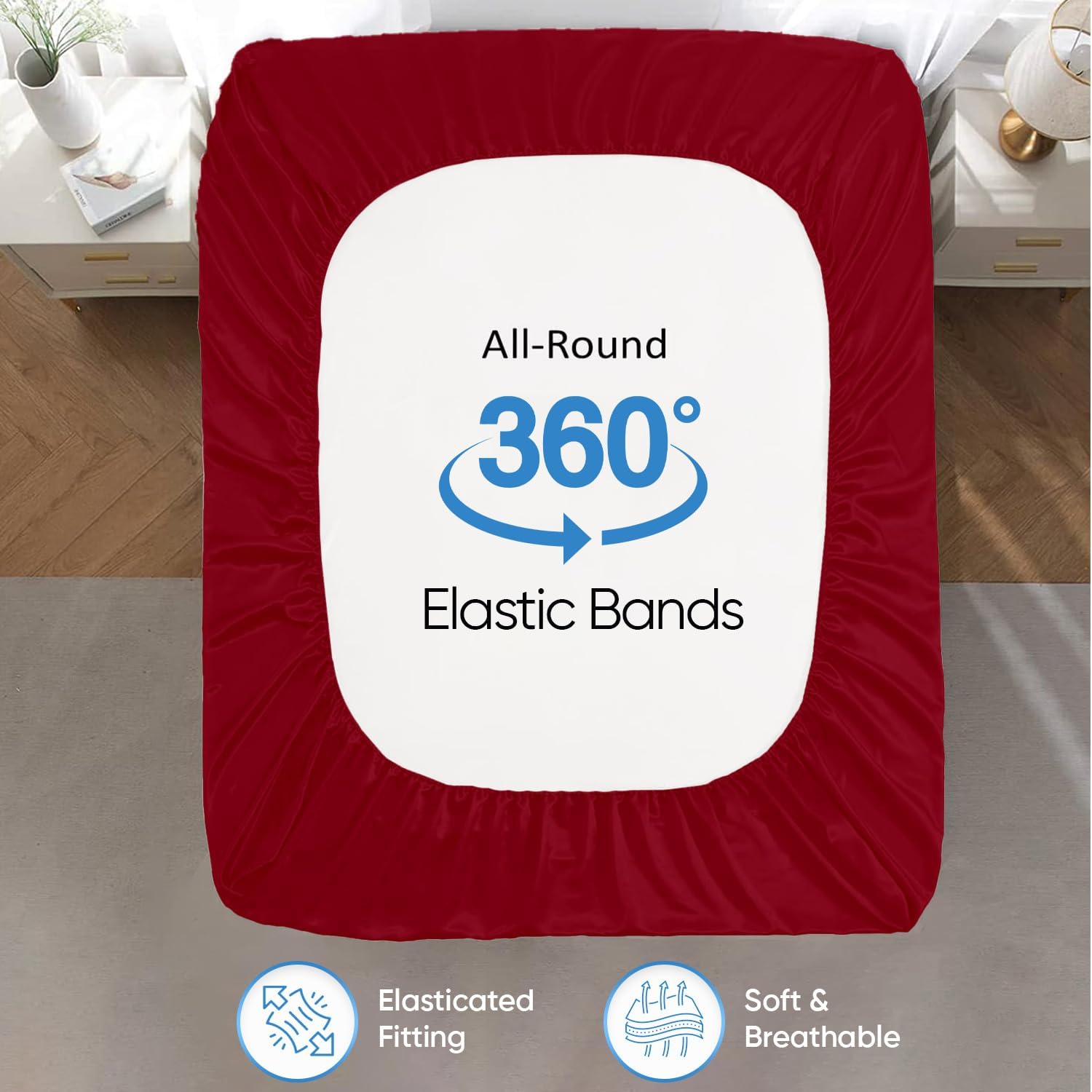 Marina Shades High Thread Count Deep Pocket Sheets California King Size Burgundy 100% Egyptian Cotton Hotel Luxury Fitted Bed Sheet Fits Upto 17" Deep Mattress Comfy Elastic Bottom Sheet Only