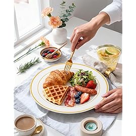 bUCLA 150PCS Gold Plastic Dinnerware Set Disposable - Heavy Duty Gold Plates Include 25 Dinner & 25 Dessert Plates,25 Forks,25 Knives,25 Spoons&25 Cups for Party&Wedding