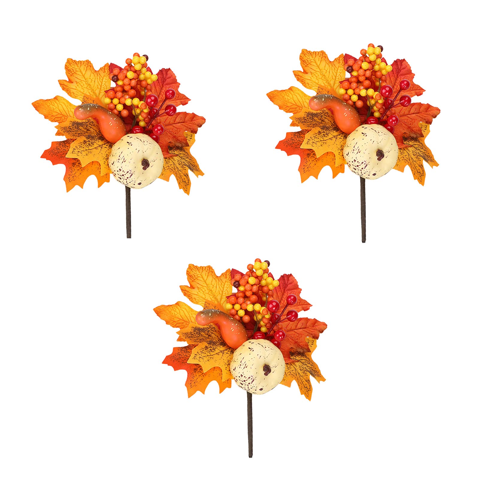 BELUAPI Fake Pumpkin Branches,9.8in Artificial Pine Cone Maple Leaf Branches,Fall Autumn Berry Twig Stems,DIY Garland Wreath Thanksgiving Christmas Sprigs Picks(3PACK)