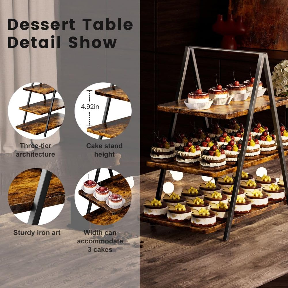 Soporte Para Tartas De 3 Pisos De Madera De Acacia – Vintage Con Mango Metálico, Ideal Para Cupcakes, Frutas Y Bodas