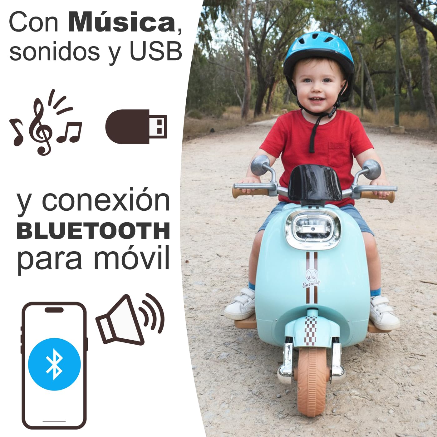 Twinly - Moto Eléctrica para niños SCOOTLY - Motocicleta Infantil con Mando a Distancia- Cargador y batería 6V hasta 40min – Acelerador de Pedal - Maletero, USB, luz y MP3 Bluetooth (Rosa)