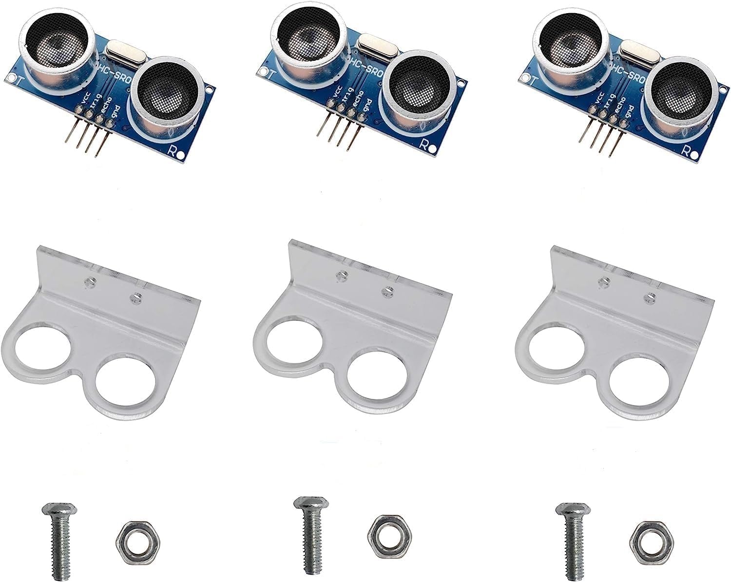RIV International 3pcs Ultrasonic Module HC-SR04 Distance Sensor with 3pcs Mounting Bracket