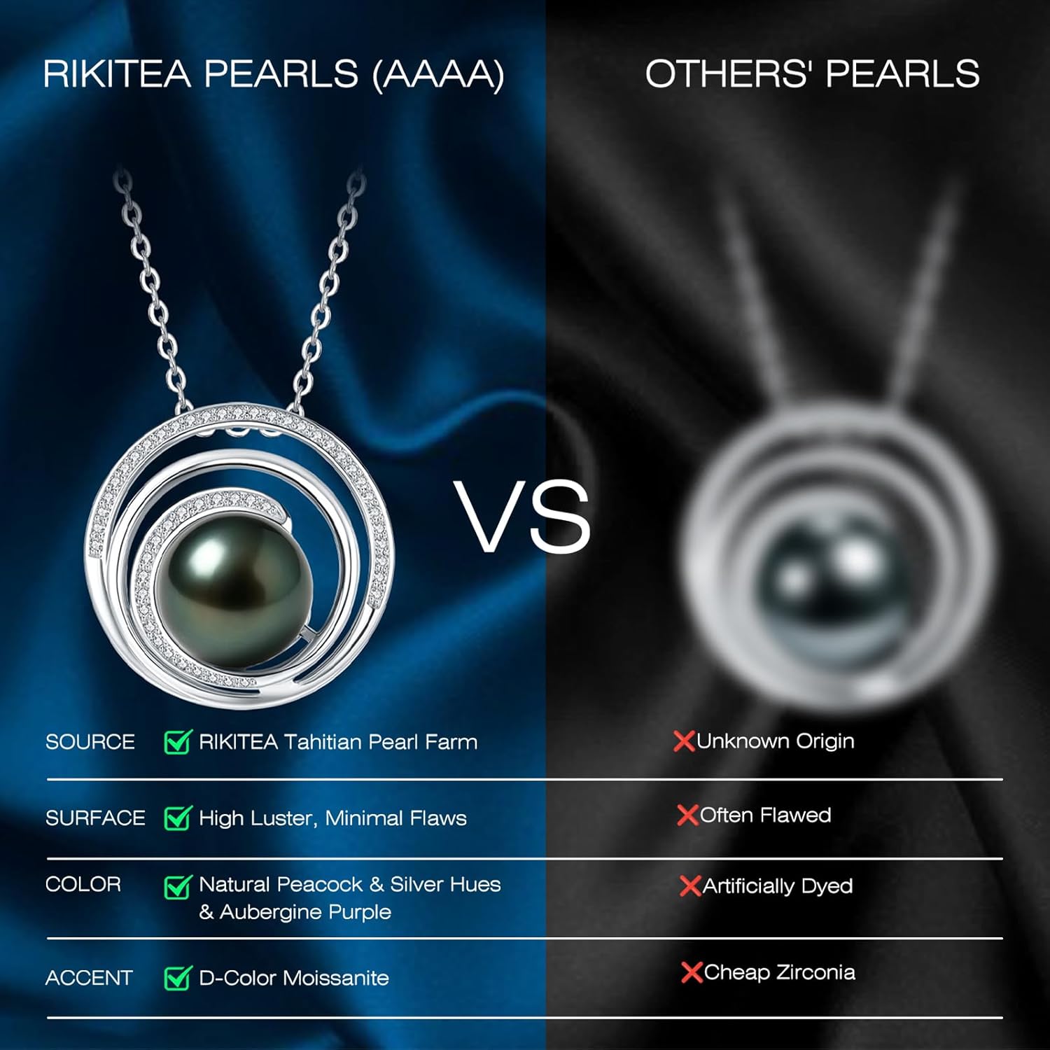 Genuine Tahitian Black Pearl Necklace for Women, 9-13mm AAAA Seawater Pearl - Sterling Silver Moissanite Pendant, Wedding Anniversary, Birthday, Christmas Gift for Wife, Mom, Girlfriend, Fine Jewelry - Image 5