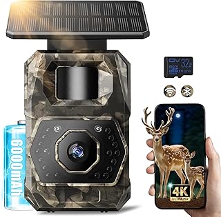 MAXDONE Wildkamera mit Handyübertragung App - Wildtierkamera 4K 64MP WLAN Solar Wildkamera mit 6000mAh Akku & Bewegungsmelder Nachtsicht, Inklusive 32GB SD Karte, 0,1s Auslösezeit, IP66 Wasserdicht