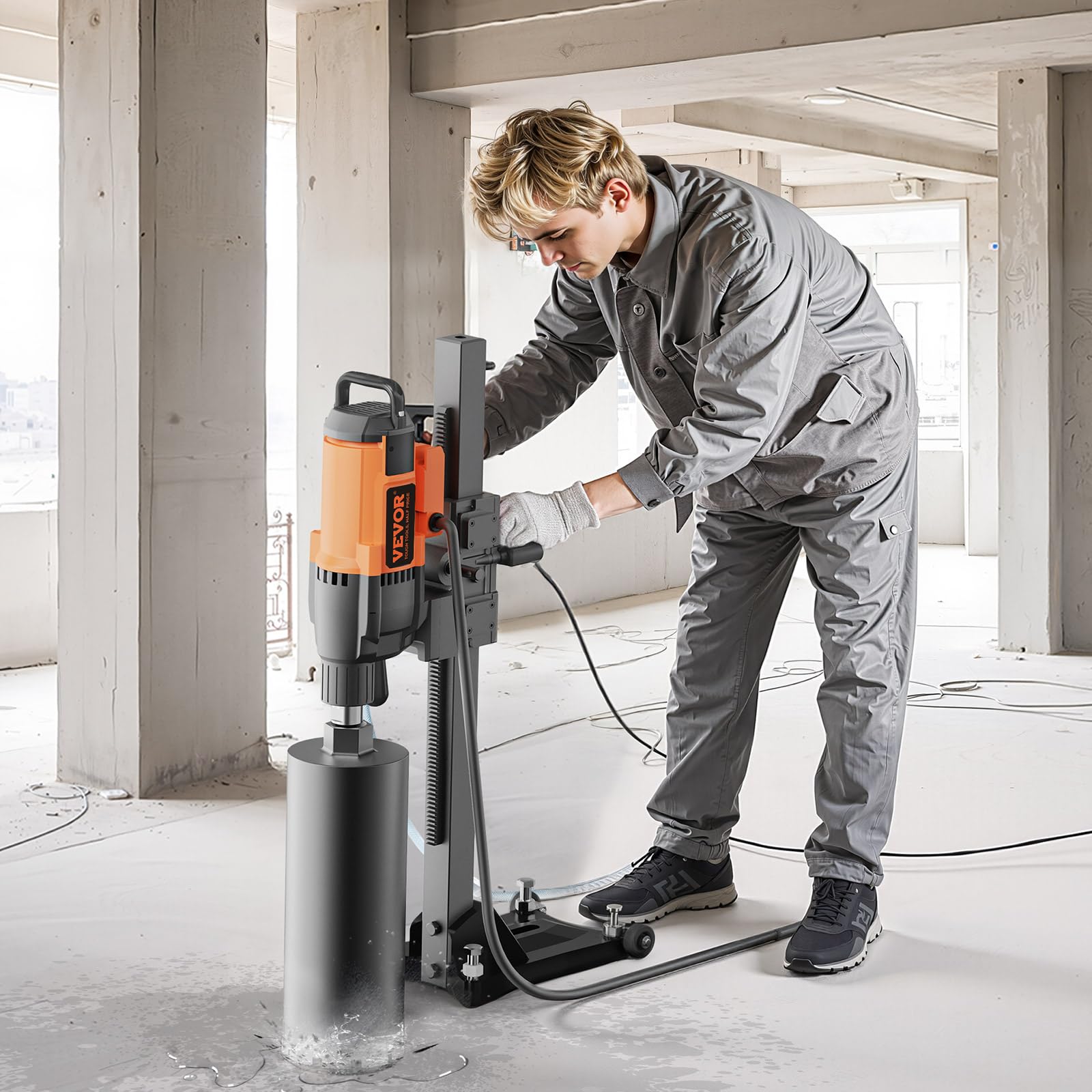 VEVOR Carotteuse à Diamant avec Support Diamètre Max. 26 cm Profondeur 60 cm 3200 W Perceuse au Diamant 750 tr/min Appareil de Forage Diamant Perçage Humide pour Percer Trous Béton Armé Construction