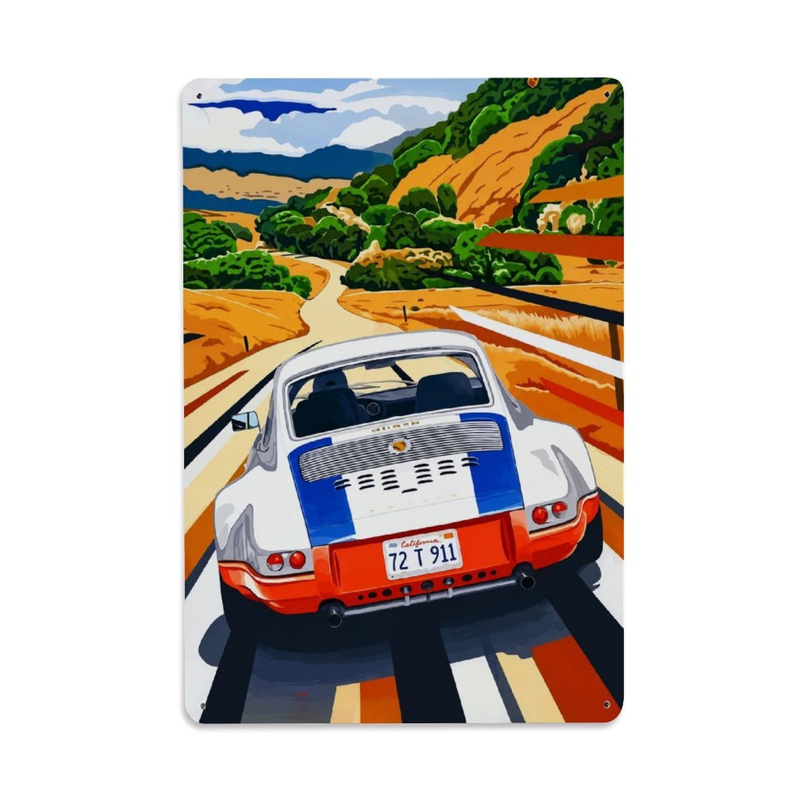 Sports Car 911 Carrera Rs Supercar Vintage Racing Heritage Metal Tin Sign Plaque Wall Decor for Cafe, Man Cave, Club Bar, Office, Home Garden Round Metal Poster 8x12Inch