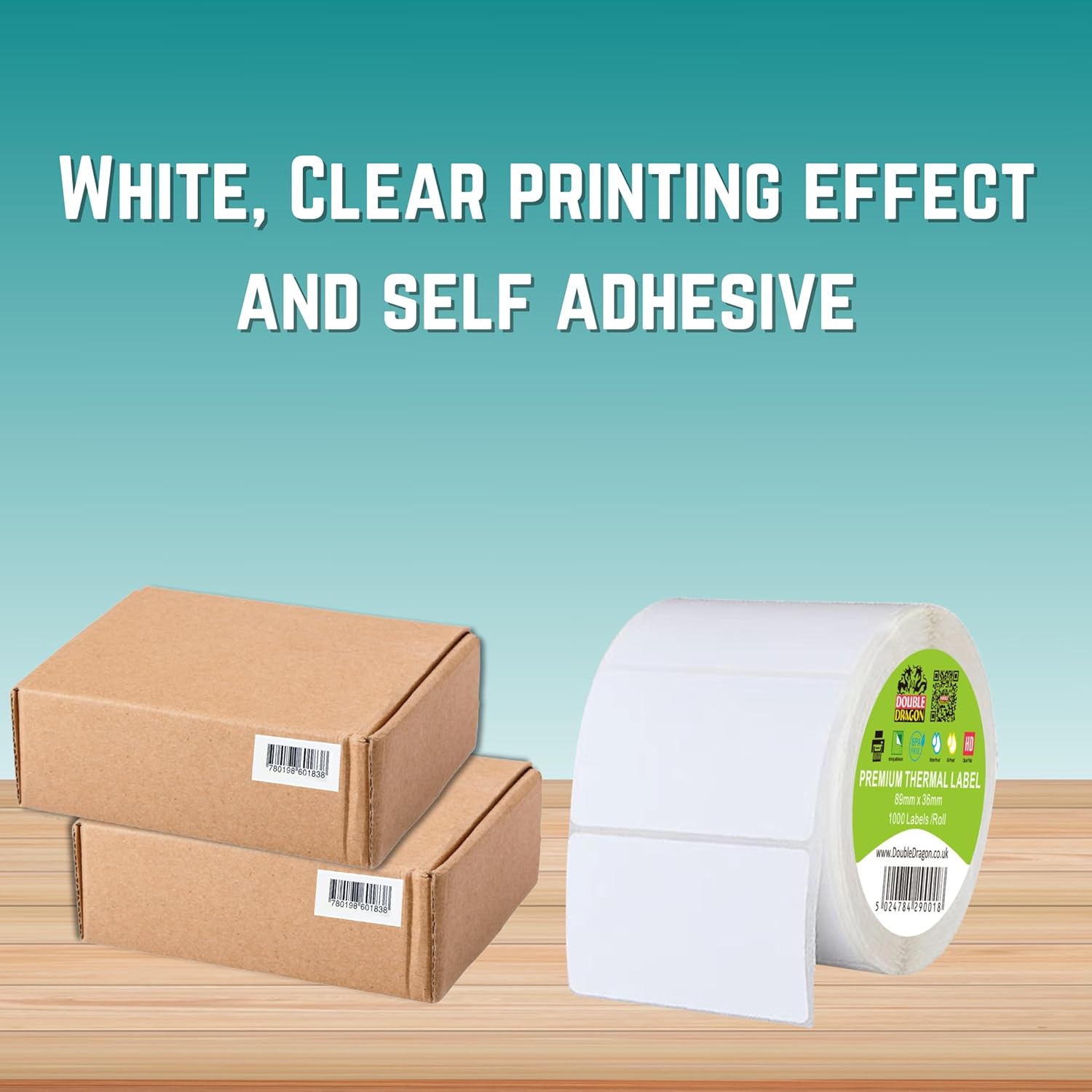 Double Dragon, 1,000 Direct Thermal Labels, 89mm x 36mm, Premium Coated, Self-Adhesive White Stickers, for Zebra, MUNBYN, Toshiba, Citizen, Eltron Printers and More